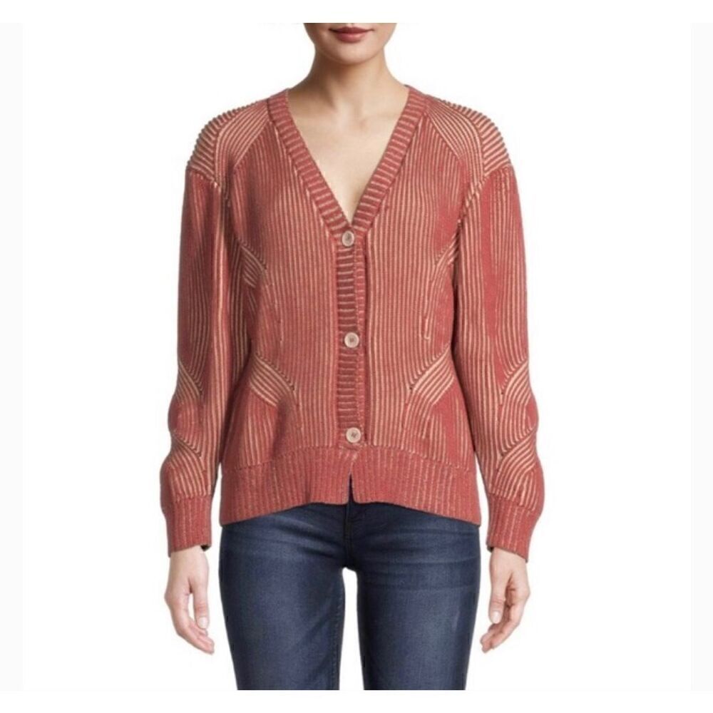 Nicole Miller 100% Cotton Plaited Ribbed Cardigan